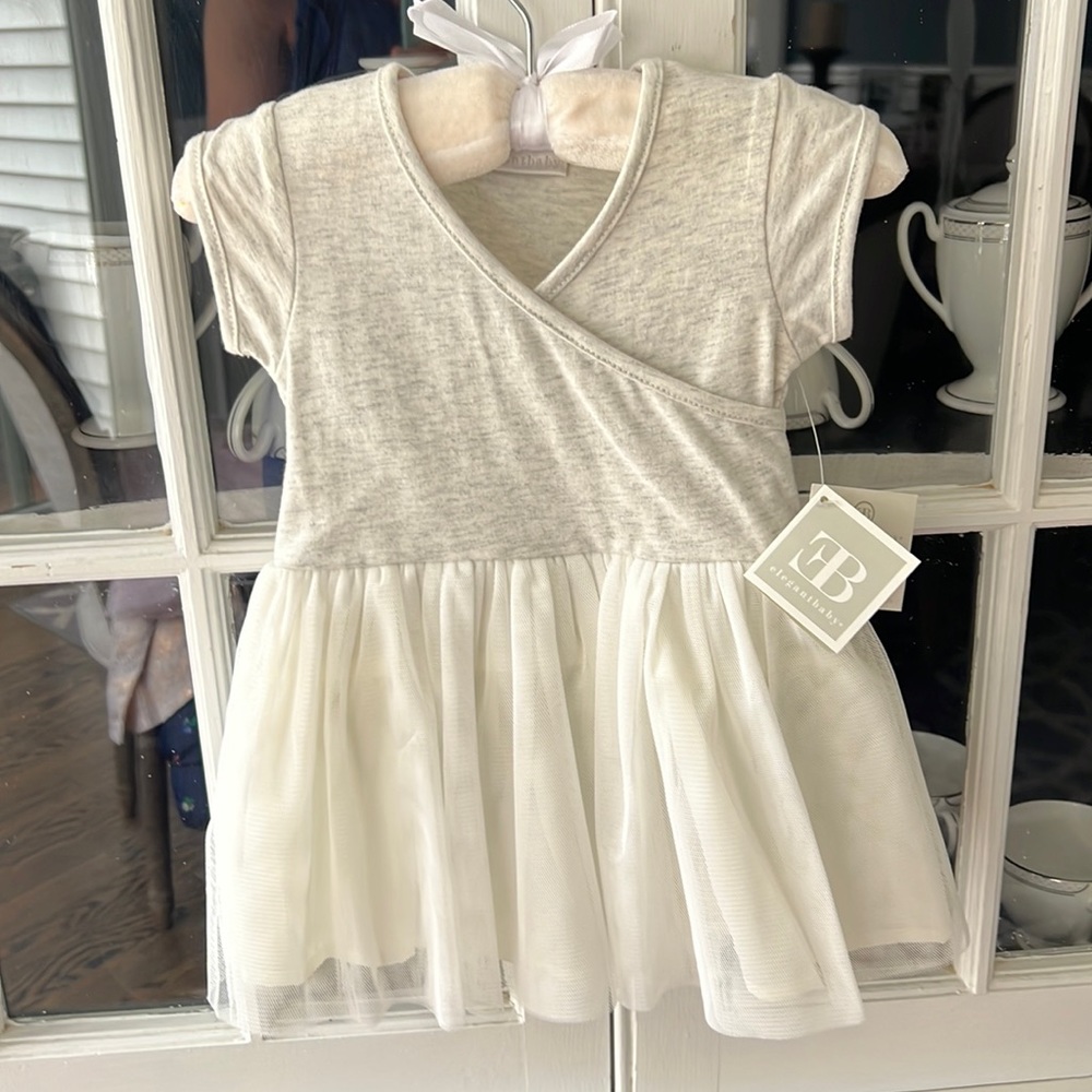 Baby dress gray and white 6-12 mos